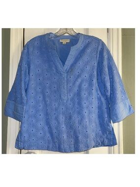 Appleseed's Periwinkle Eyelet V-Neck Tunic